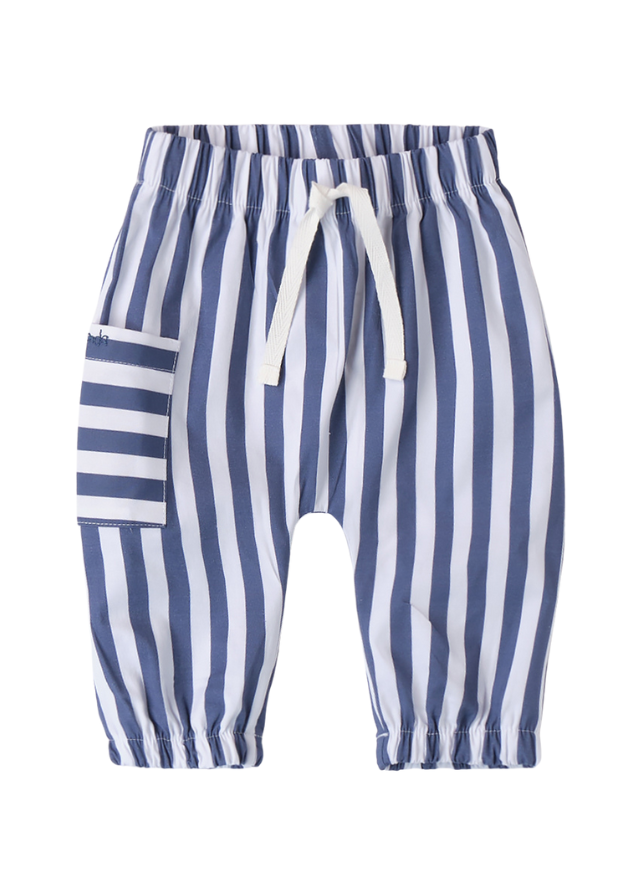 Pantaloni Lungi cu Dungi Albe si Albastre 8671 Minibanda - Camera Bebelusului