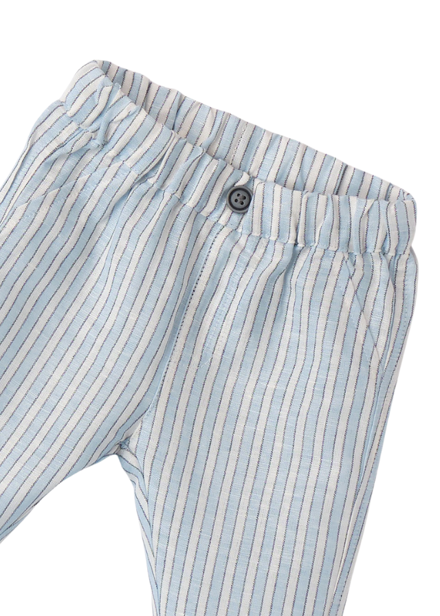 Pantaloni Lungi cu Dungi Bleu si Albe din In cu Bumbac 8091 iDO - Camera Bebelusului
