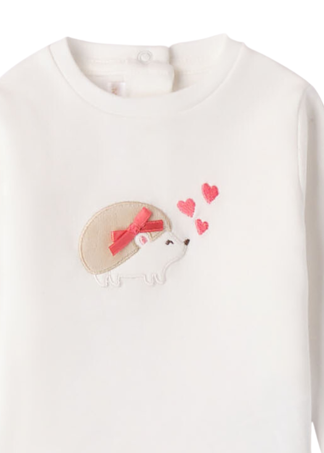 Bluza din Bumbac pentru Fetite, Crem cu Maneca Lunga si Imprimeu Arici 7727 Minibanda - Camera Bebelusului