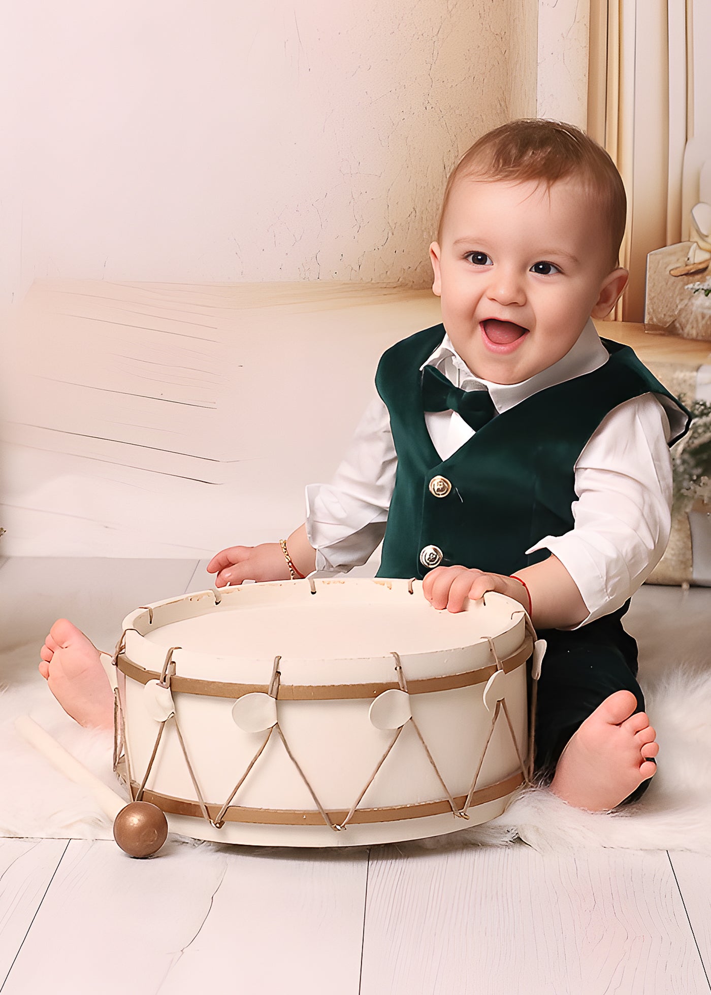 Set Botez Ayan 3 Piese, Costum, Trusou si Lumanare Personalizat Botez AnneBebe