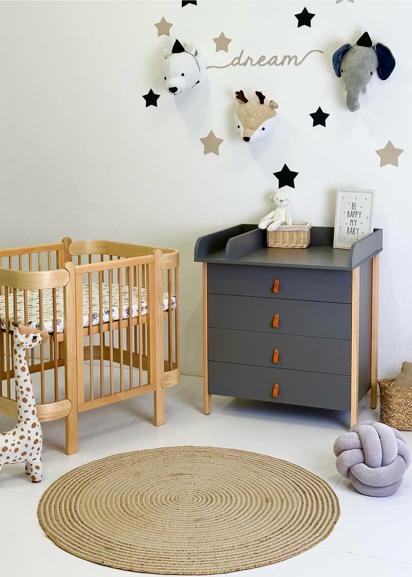 Chest of drawers with changing table Scandi dark grey-natural