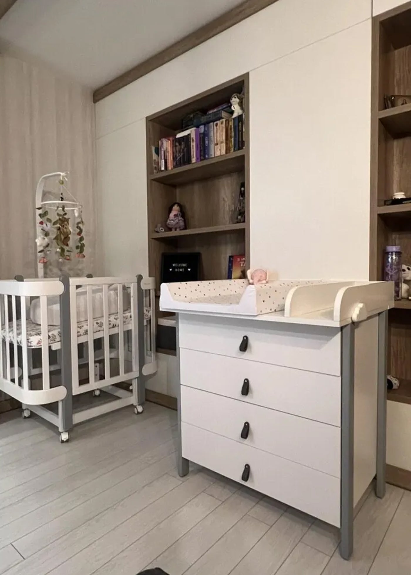 White-gray Scandi dresser with changing table