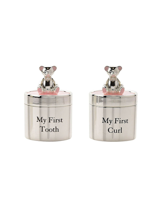Set 2 Casete Argintate Prima Șuviță și Primul Dințișor Roz cu Urs – CG532P Bambino by Juliana