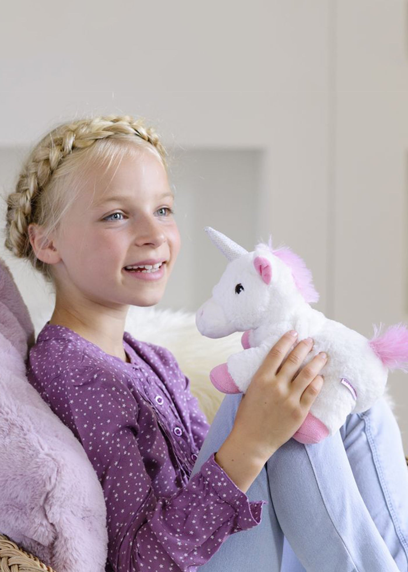 Jucarie Termica Anticolici Din Plus Mini Unicorn Alb Cu Roz 22 cm 15031 Warmies