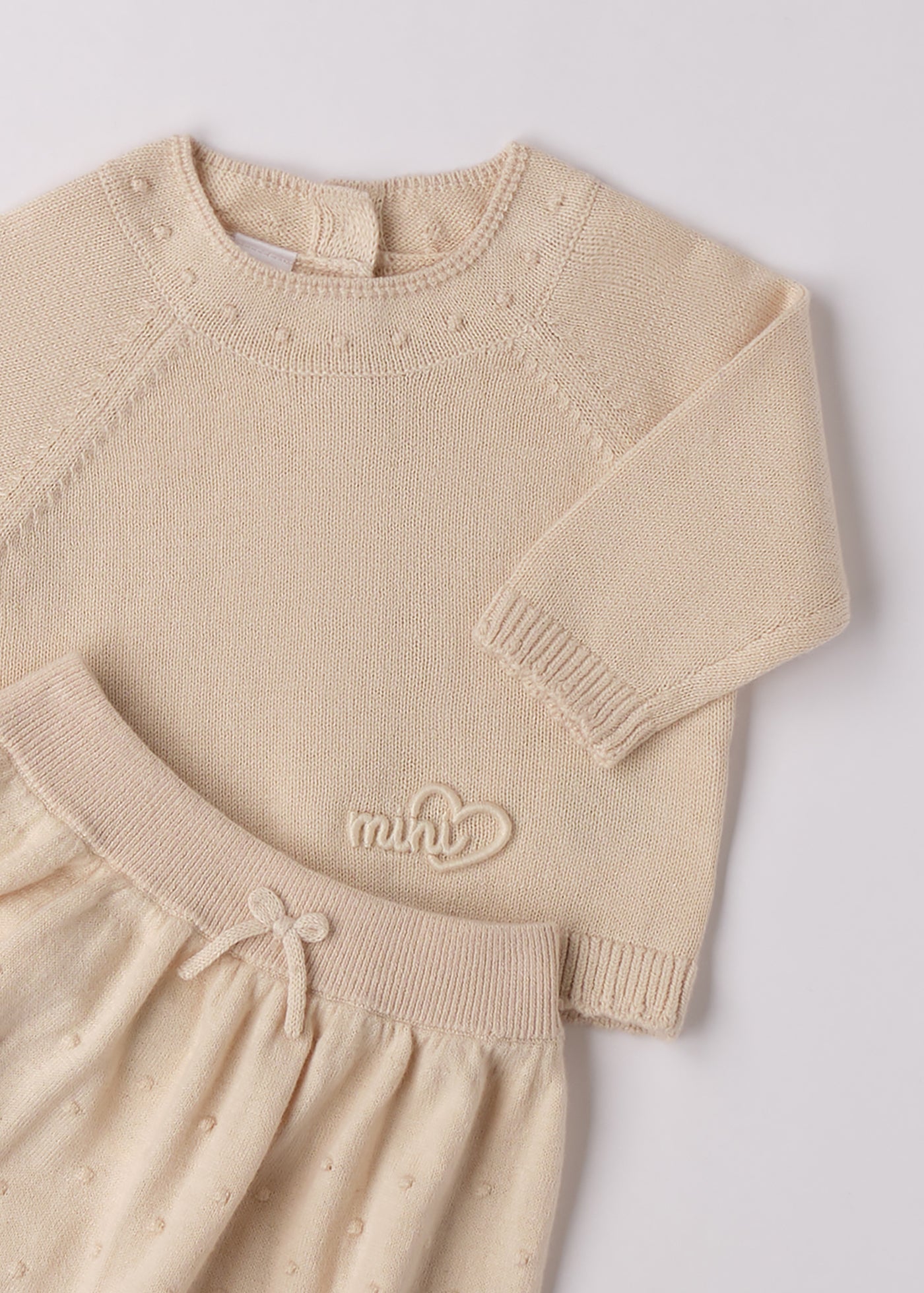 Set 2 Piese Fetite Tricotat Bej Bluza Si Fusta 4.F118/00 iDO