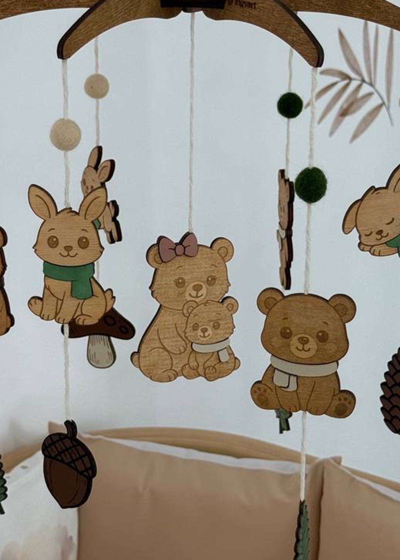 Carusel HandMade Muzical Din Lemn Cu Ursuleți Si Iepurași 674613 Ingvart