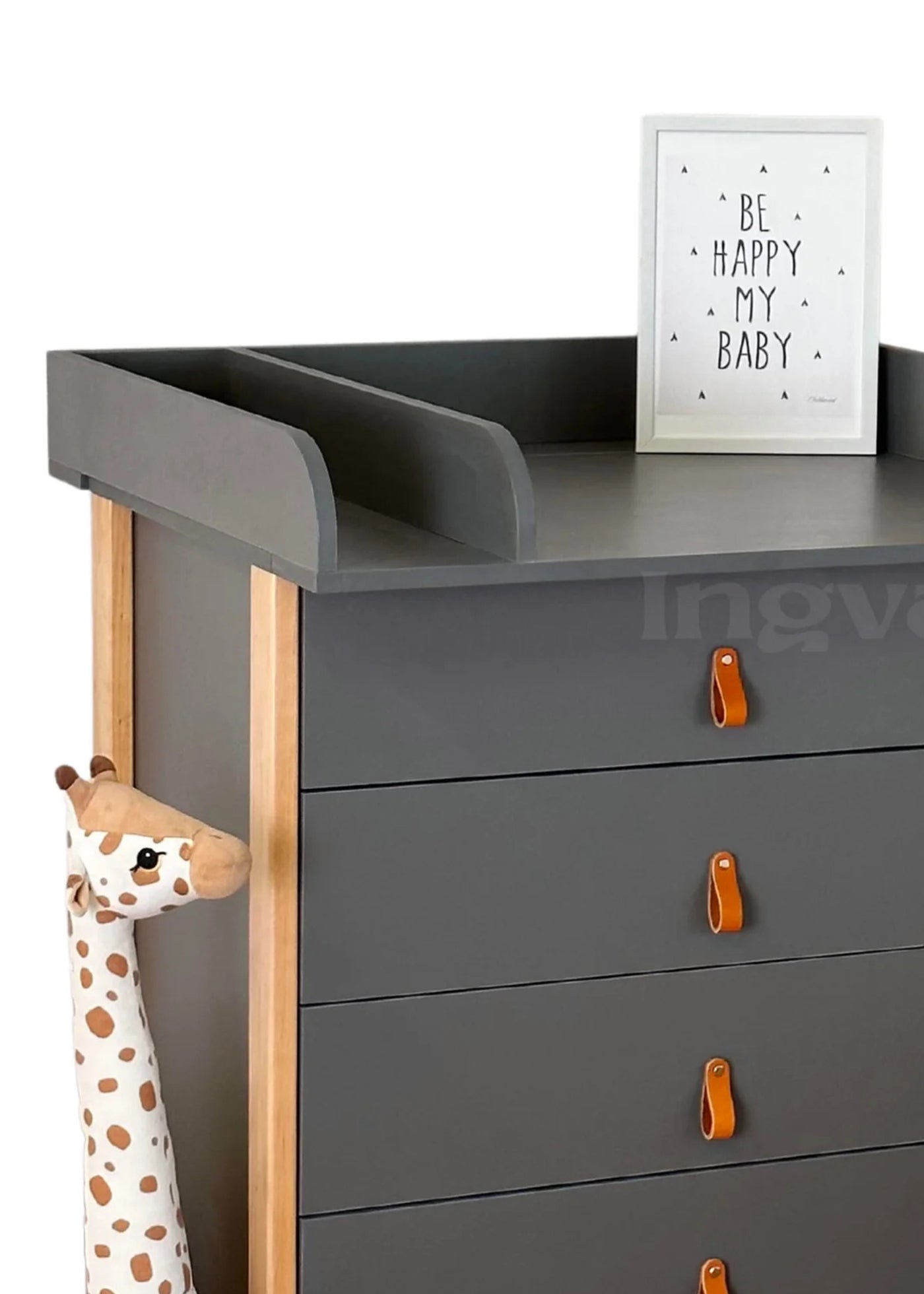 Chest of drawers with changing table Scandi dark grey-natural