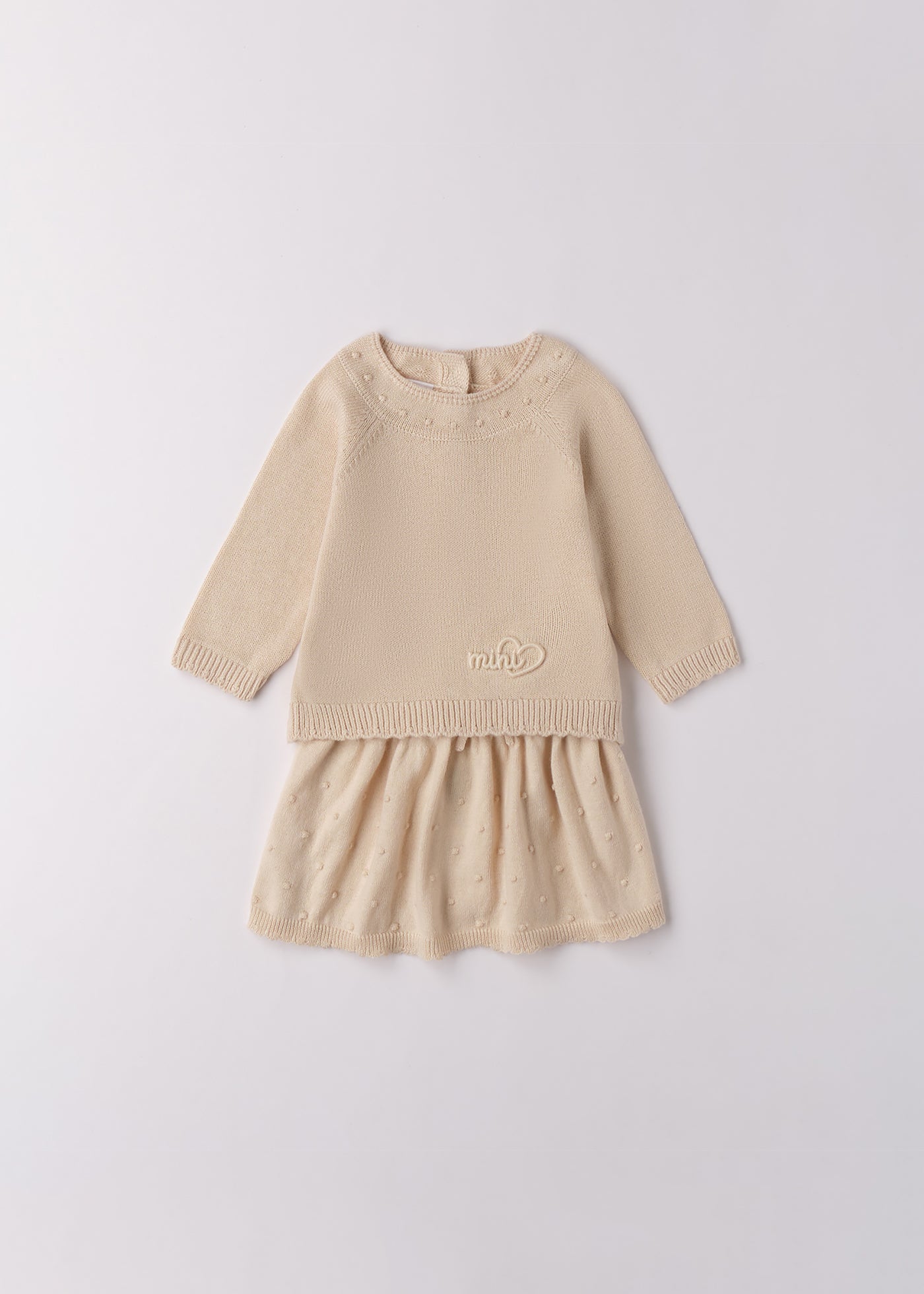 Set 2 Piese Fetite Tricotat Bej Bluza Si Fusta 4.F118/00 iDO