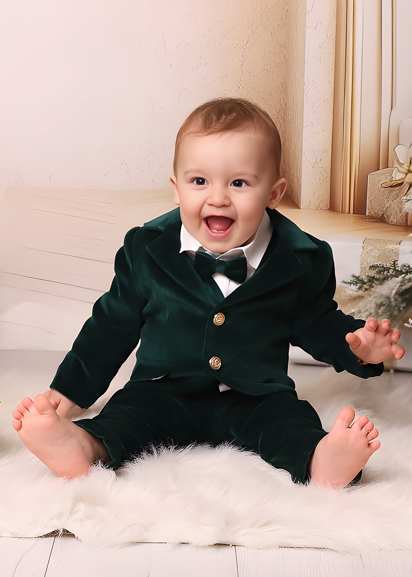 Set Botez Ayan 3 Piese, Costum, Trusou si Lumanare Personalizat Botez AnneBebe