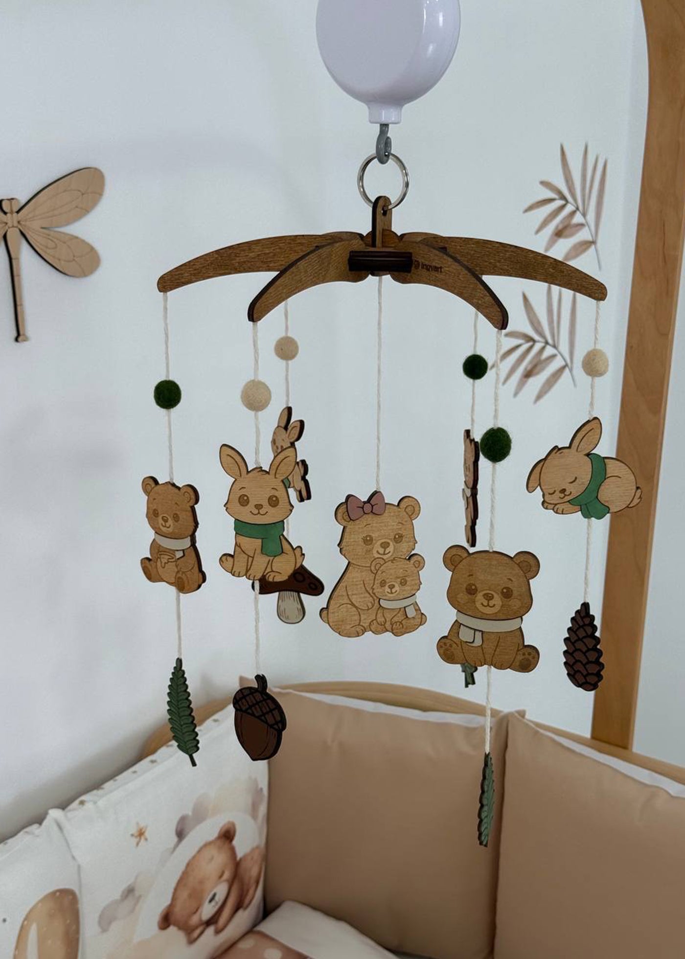 Carusel HandMade Muzical Din Lemn Cu Ursuleți Si Iepurași 674613 Ingvart