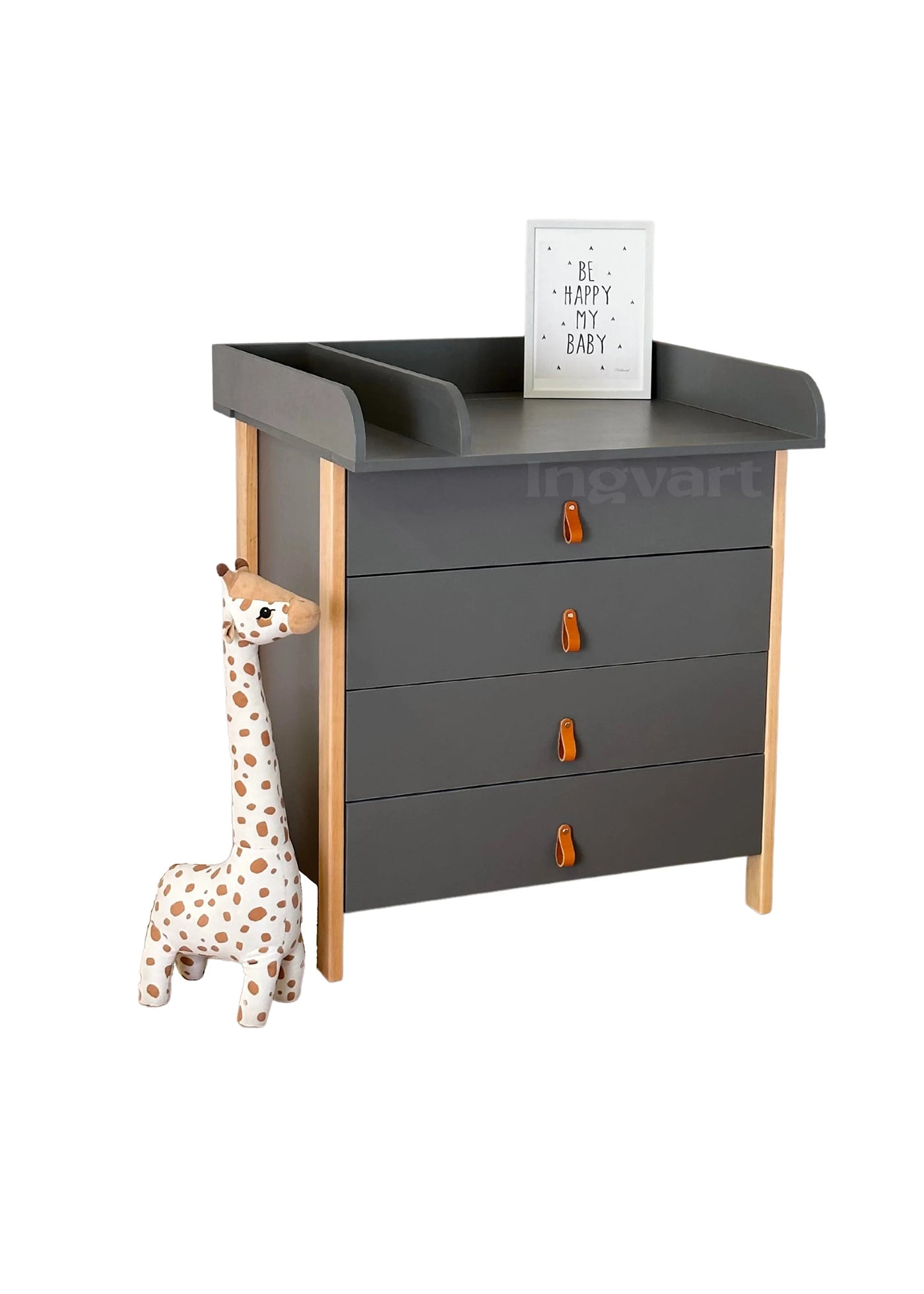 Chest of drawers with changing table Scandi dark grey-natural