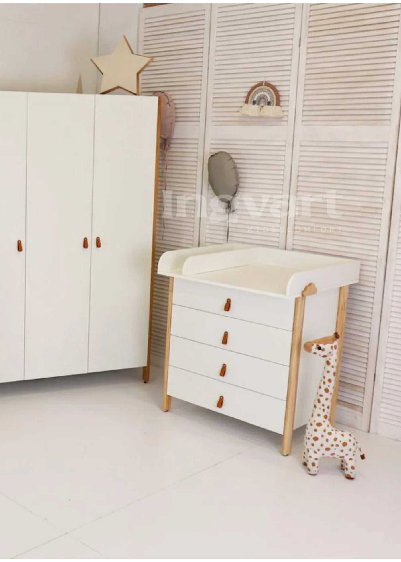 Scandi dresser with changing table, white-cappuccino