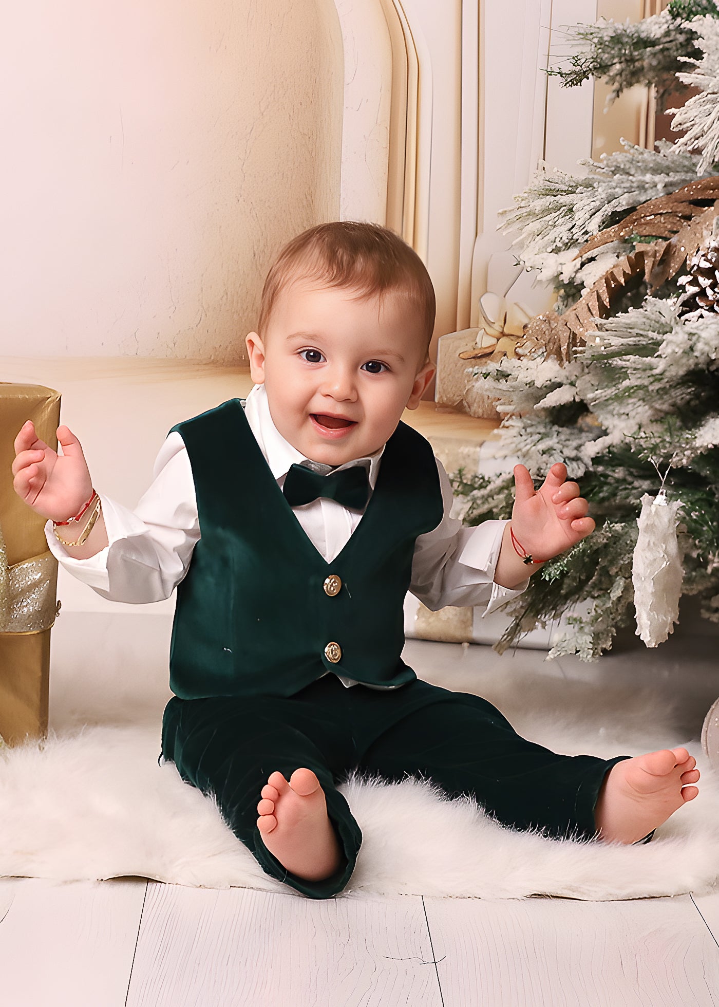 Set Botez Ayan 3 Piese, Costum, Trusou si Lumanare Personalizat Botez AnneBebe