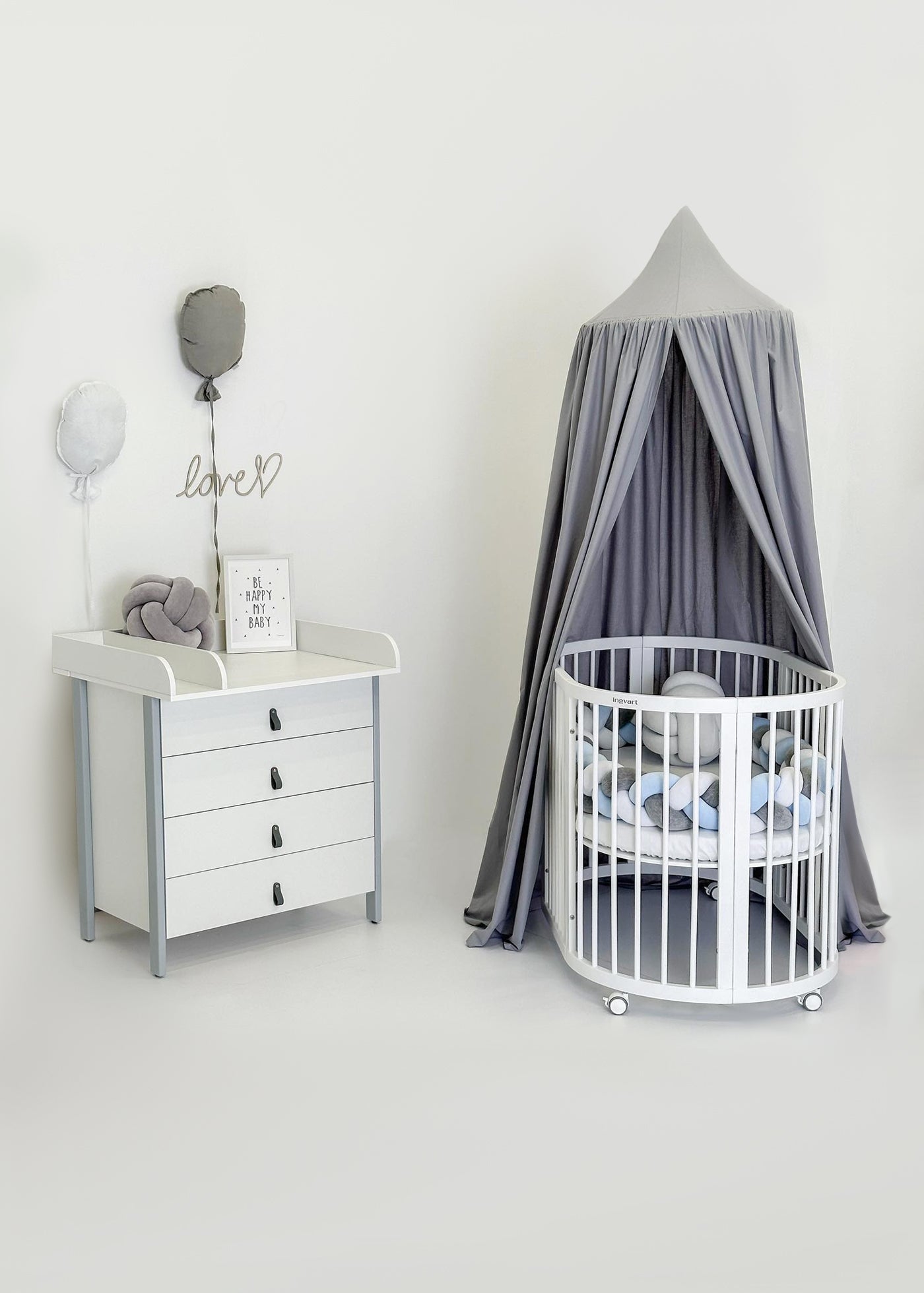White-gray Scandi dresser with changing table