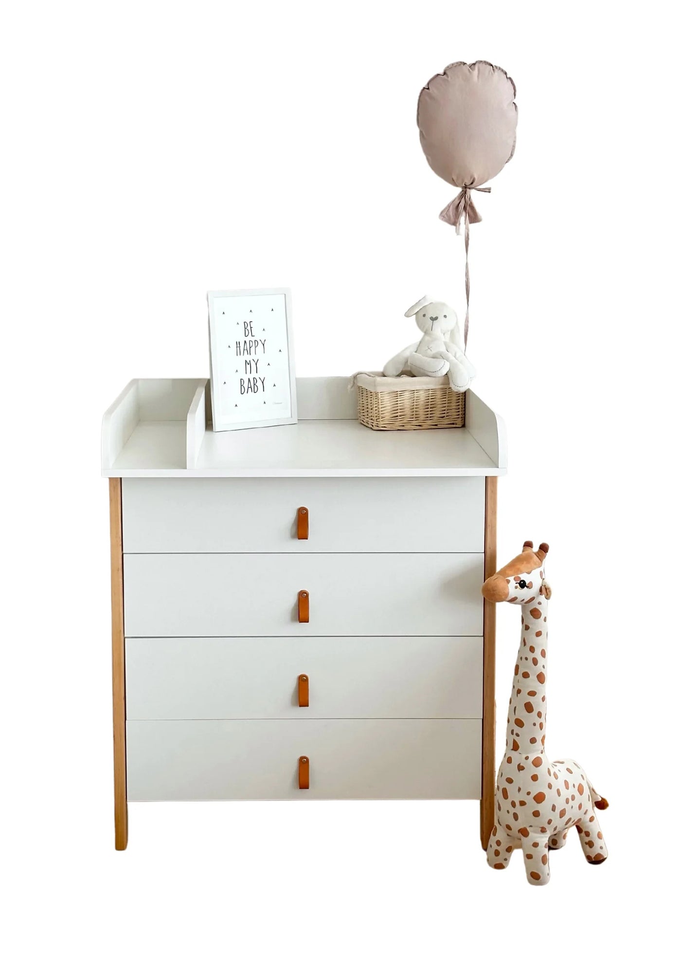 Scandi dresser with changing table, white-cappuccino