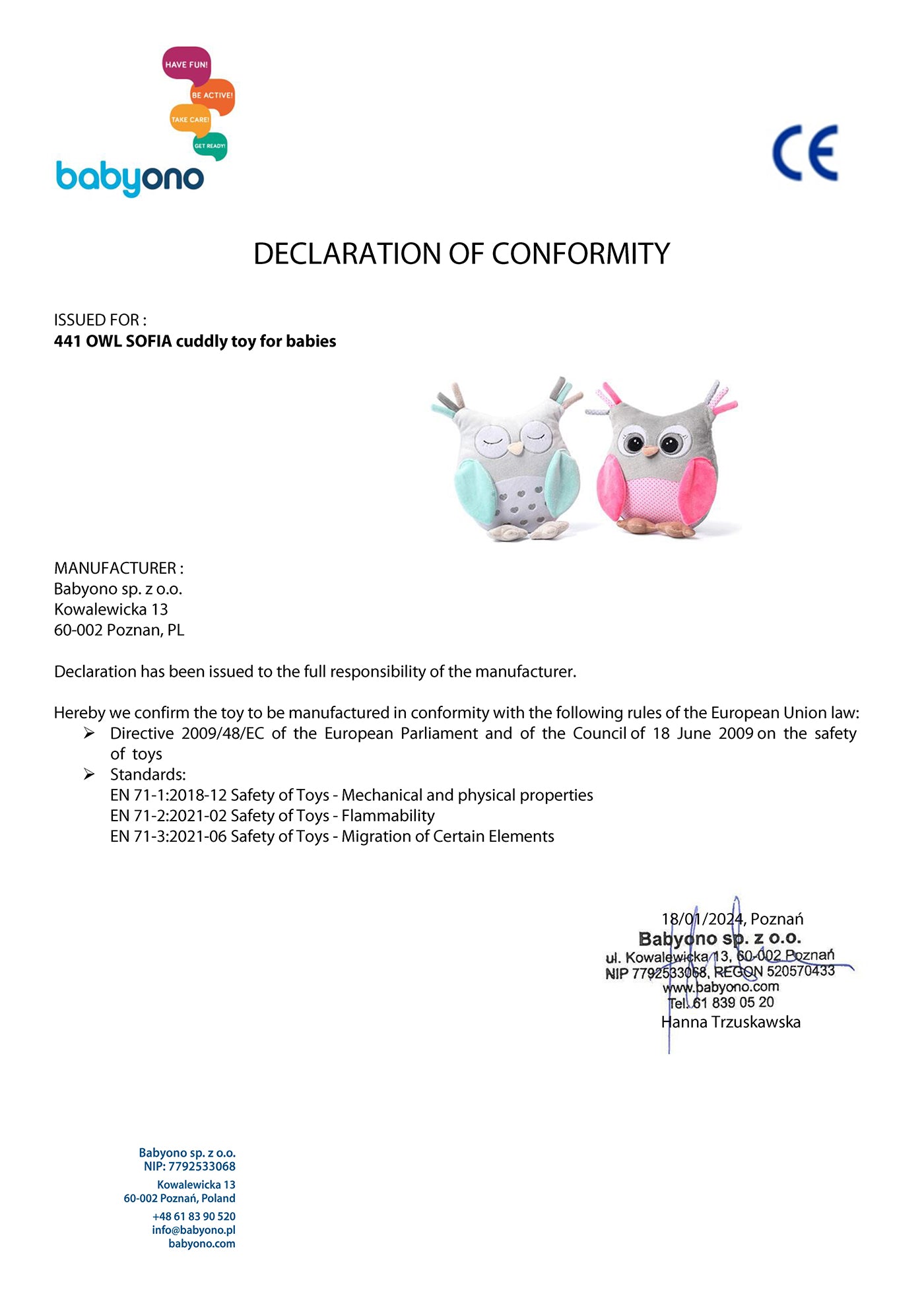 Jucarie Plus Bufnita Roz Cu Gri 441 Babyono