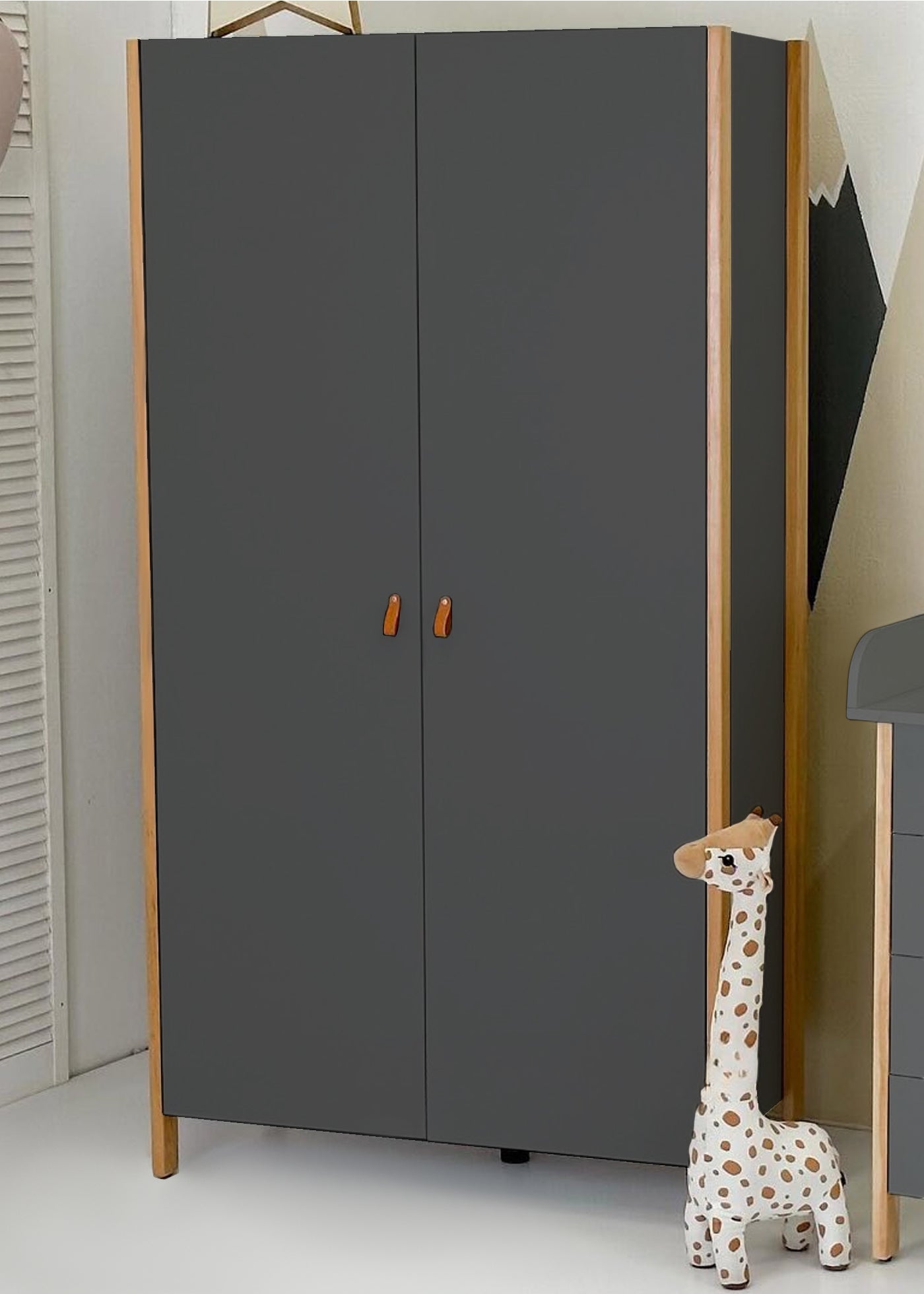 2-door Scandi wardrobe dark grey-natural