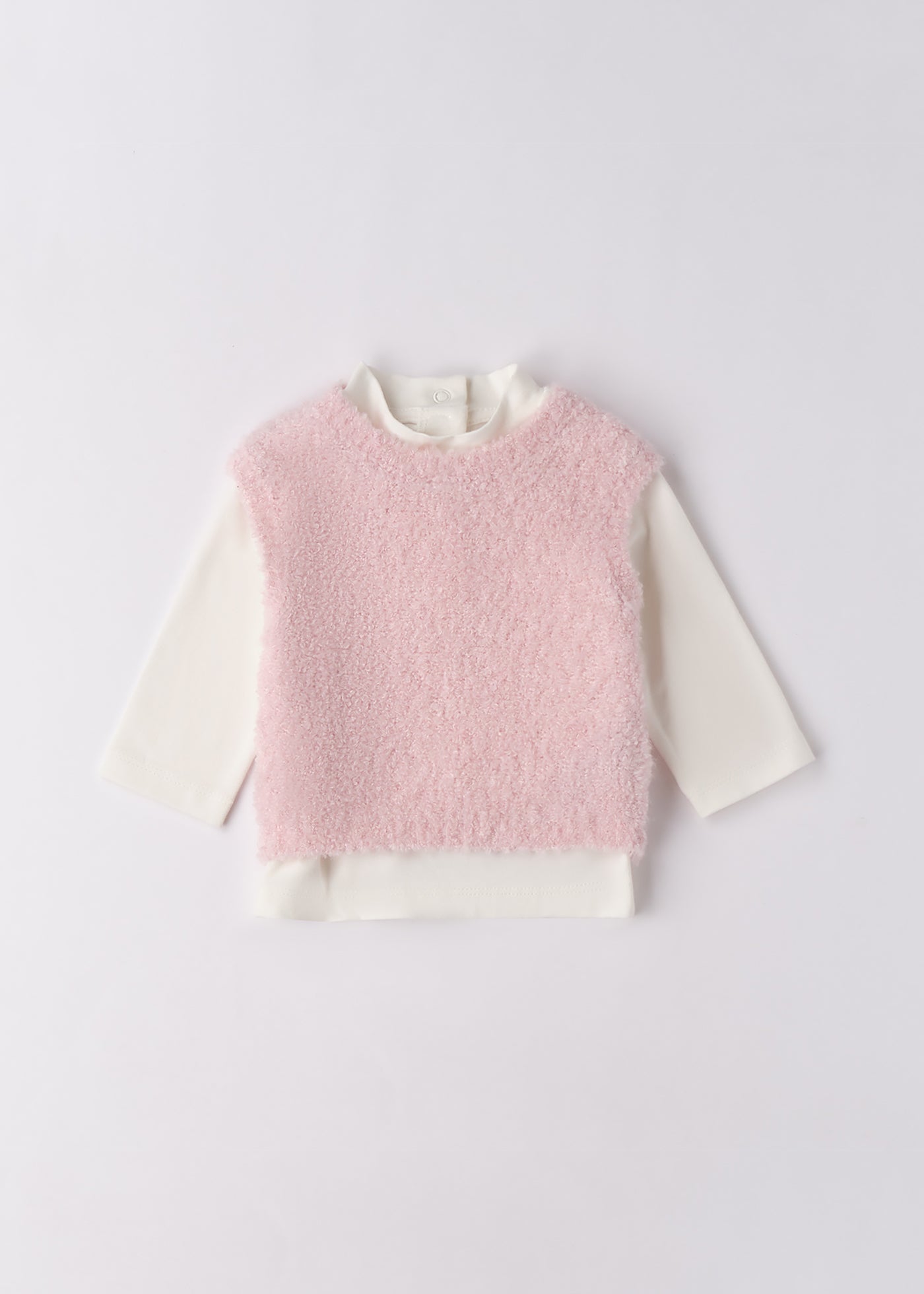 Set 2 Piese Fetite Bluza Crem Maneca Lunga si Vesta Tricotata Roz 3.F777/K1 Minibanda