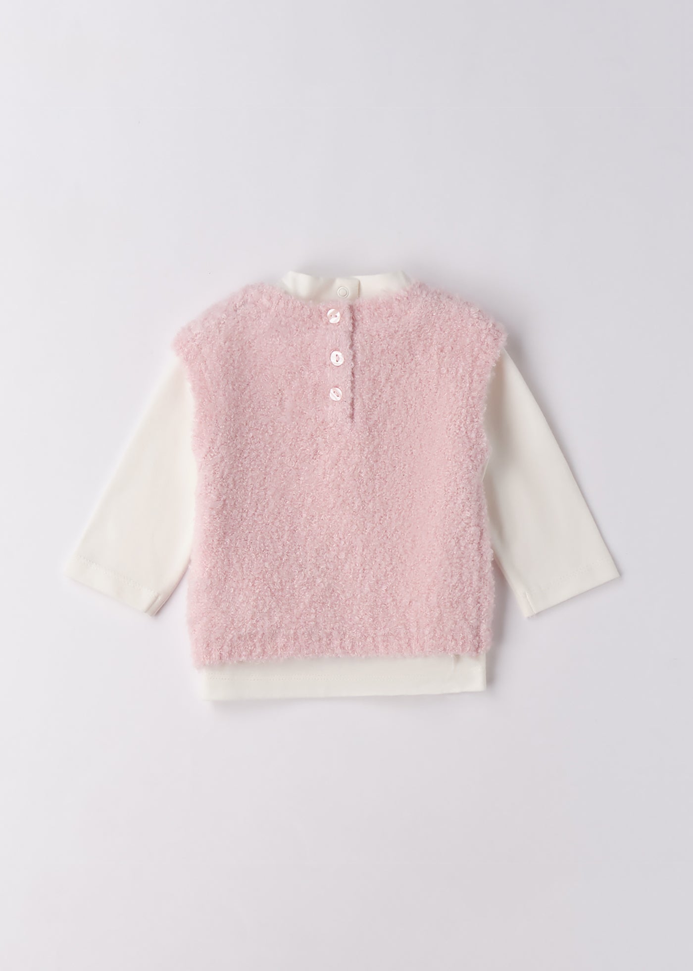 Set 2 Piese Fetite Bluza Crem Maneca Lunga si Vesta Tricotata Roz 3.F777/K1 Minibanda