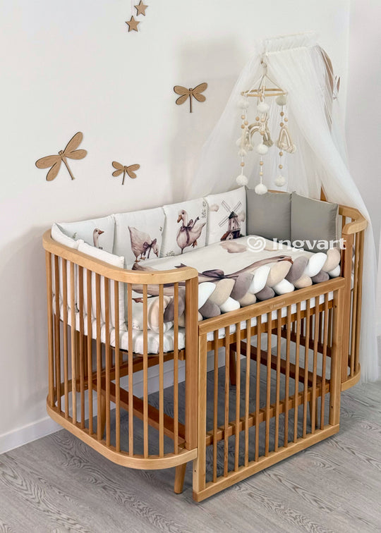 Set Protectie si Lenjerie Patut oval rotund 7 Piese cu Gaste Vintage Goose  6744601 Ingvart