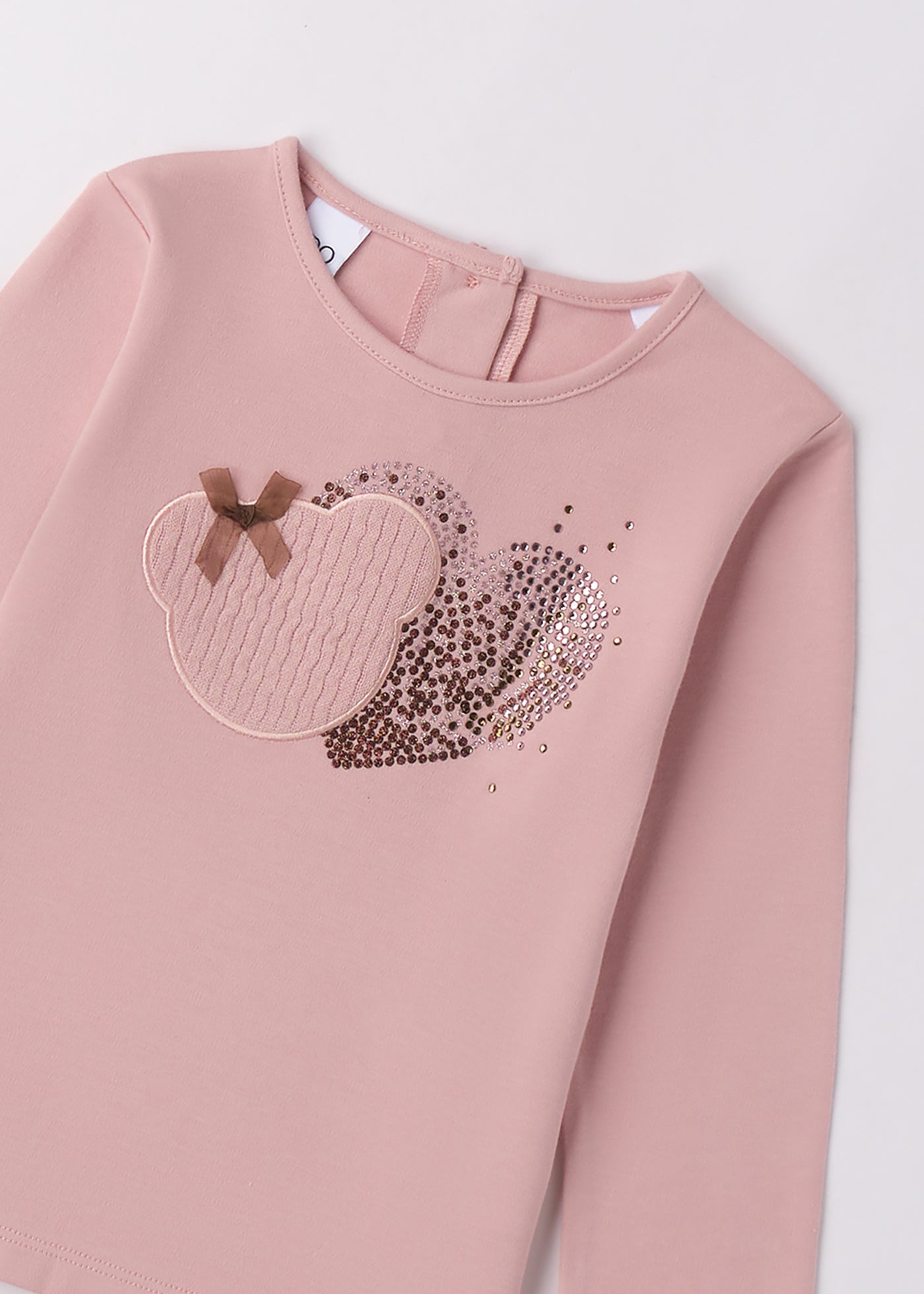 Bluza Fete Maneca Lunga Roz Pudra Cu Urs Si Inima 4.F733/00 iDO