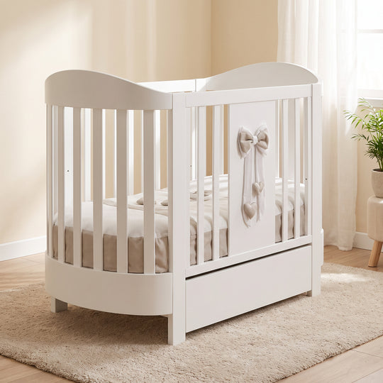 Baby cot Oval Lilli white with mattress included Italian Design White Beech Wood 
