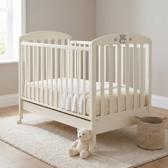 Elegant baby bed Charly Ivory Beech wood with drawer Erbesi Italia 