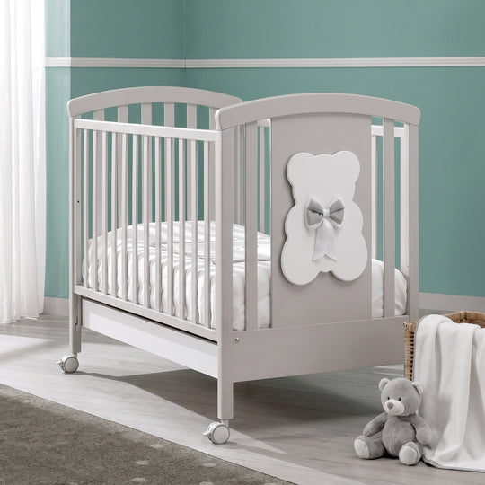 Baby cot Dudu Erbesi Solid Beech Wood with drawer and sliding side Bleached Gray 