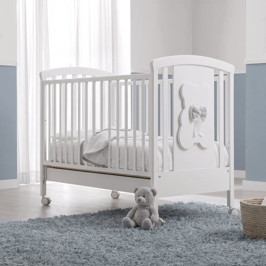 Baby cot Dudu Erbesi Solid Beech Wood with drawer and sliding side White &amp; Grey 