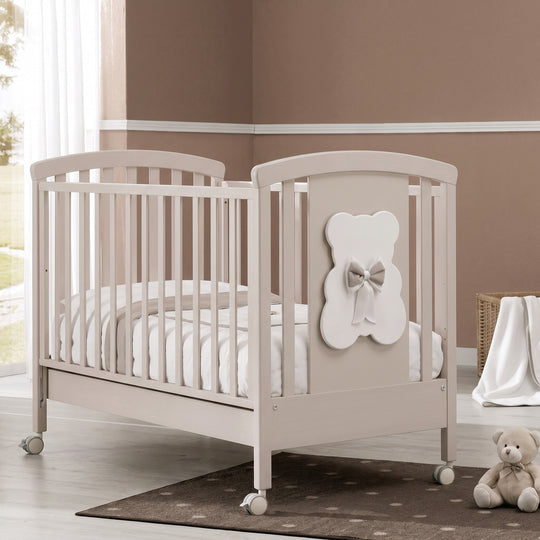 Baby cot Dudu Erbesi Solid Beech Wood with drawer and sliding side Bleached Tortora 