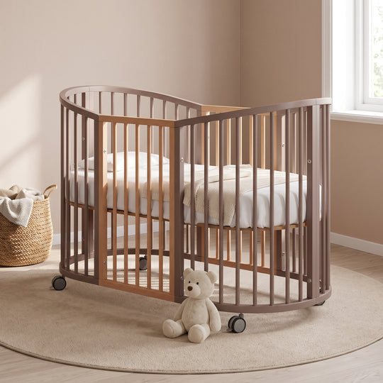 Patut Bebe Oval Transformabil Cacao cu Saltele Incluse – Forever | Erbesi