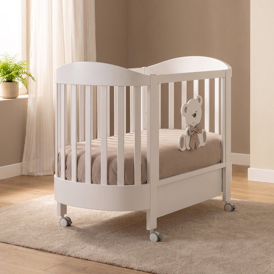 Baby cot Oval Tato with mattress included Italian Design White Beech Wood White &amp; Cream 