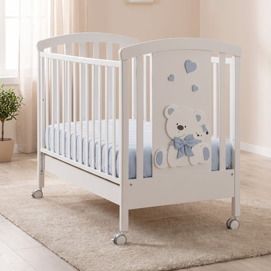 Baby cot Tato Erbesi Boys with drawer and sliding side Italy White &amp; Blue 
