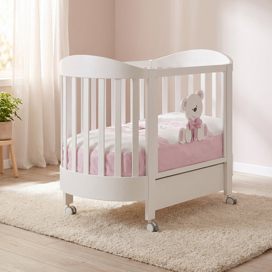 Baby cot Girls Oval Tato with mattress included Italian Design White Beech Wood White &amp; Pink 