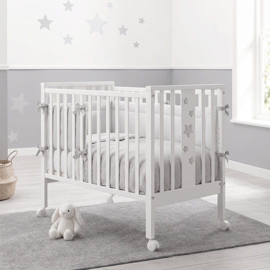 Patut Co-Sleeper cu Saltea si Set Textil Stelline Alb & Gri – Mini | Erbesi