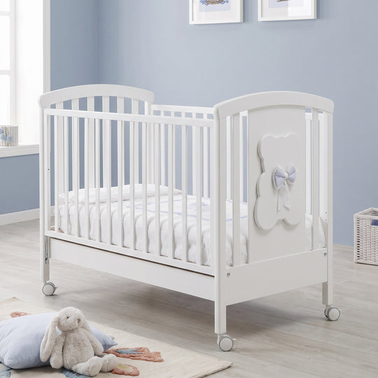 Baby cot Dudu Erbesi Solid Beech Wood with drawer and sliding side Alb &amp; Blue 