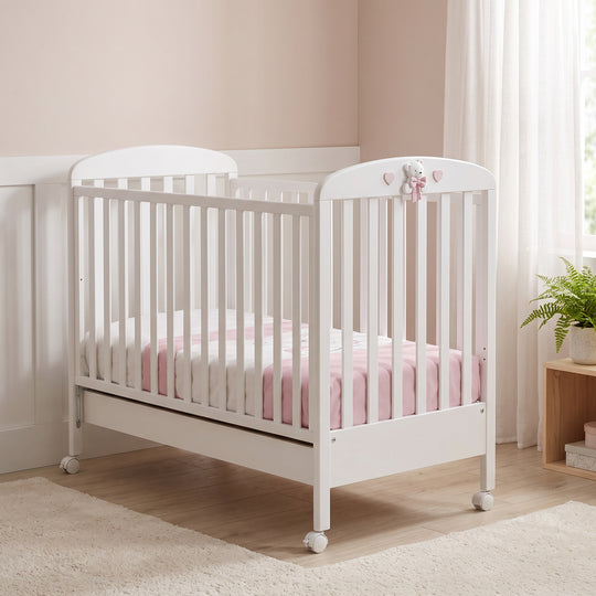 Tatino Erbesi Girls' Cot Italian Design with drawer and sliding side White &amp; Pink 