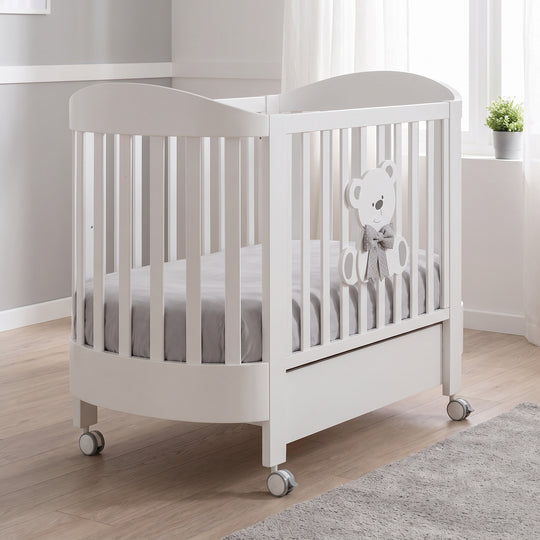 Baby cot Oval Tato with mattress included Italian Design White Beech Wood White &amp; Grey 