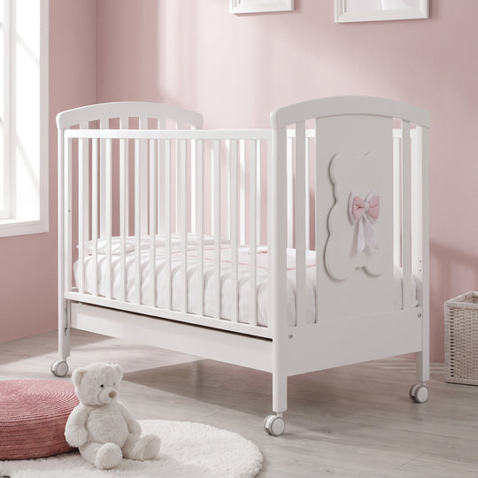 Patut Bebe din Lemn de Fag cu Sertar Alb & Roz – Dudu | Erbesi