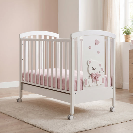 Baby girl baby bed Tato Erbesi with drawer and sliding side Italy White &amp; Pink 