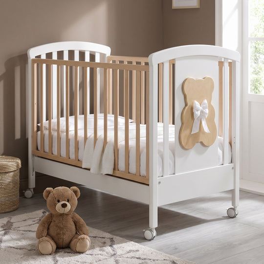 Baby cot Dudu Erbesi Solid Beech Wood with drawer and sliding side White &amp; Natural 