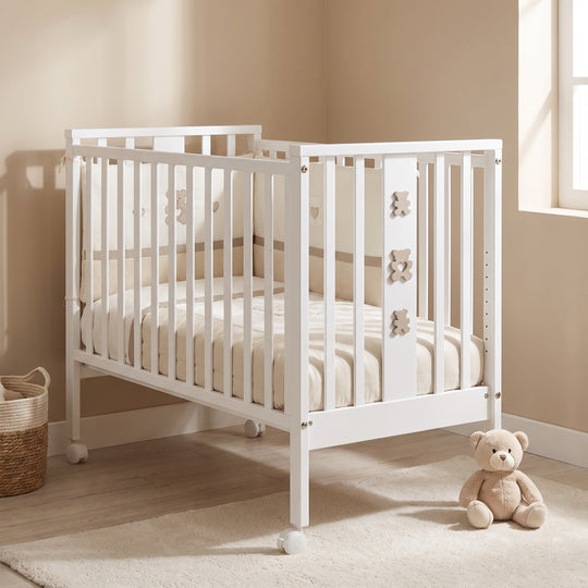 Patut Co-Sleeper cu Saltea si Set Textil Molly Alb & Tortora – Mini | Erbesi