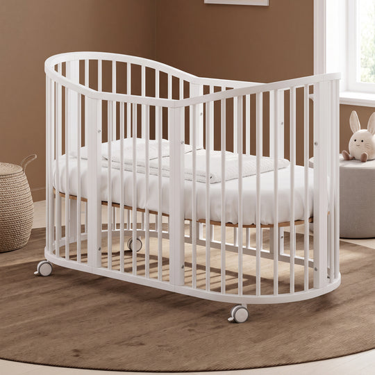 Patut Bebe Oval Transformabil Alb cu Saltele Incluse – Forever | Erbesi
