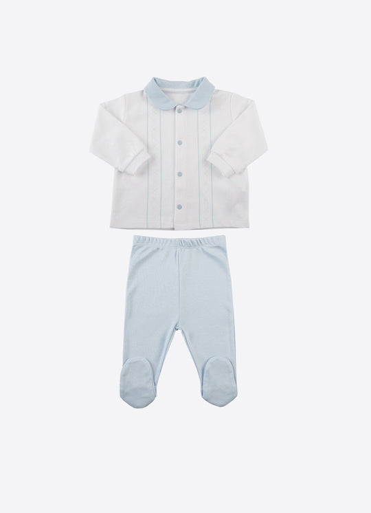 Pijama Bleu din Bumbac cu Guler pentru Baieti Model Marco S60902 – KitiKate
