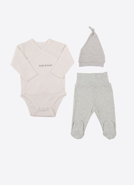 Set de 3 Piese din Bumbac „Lucky & Loved” Gri S60946 – KitiKate