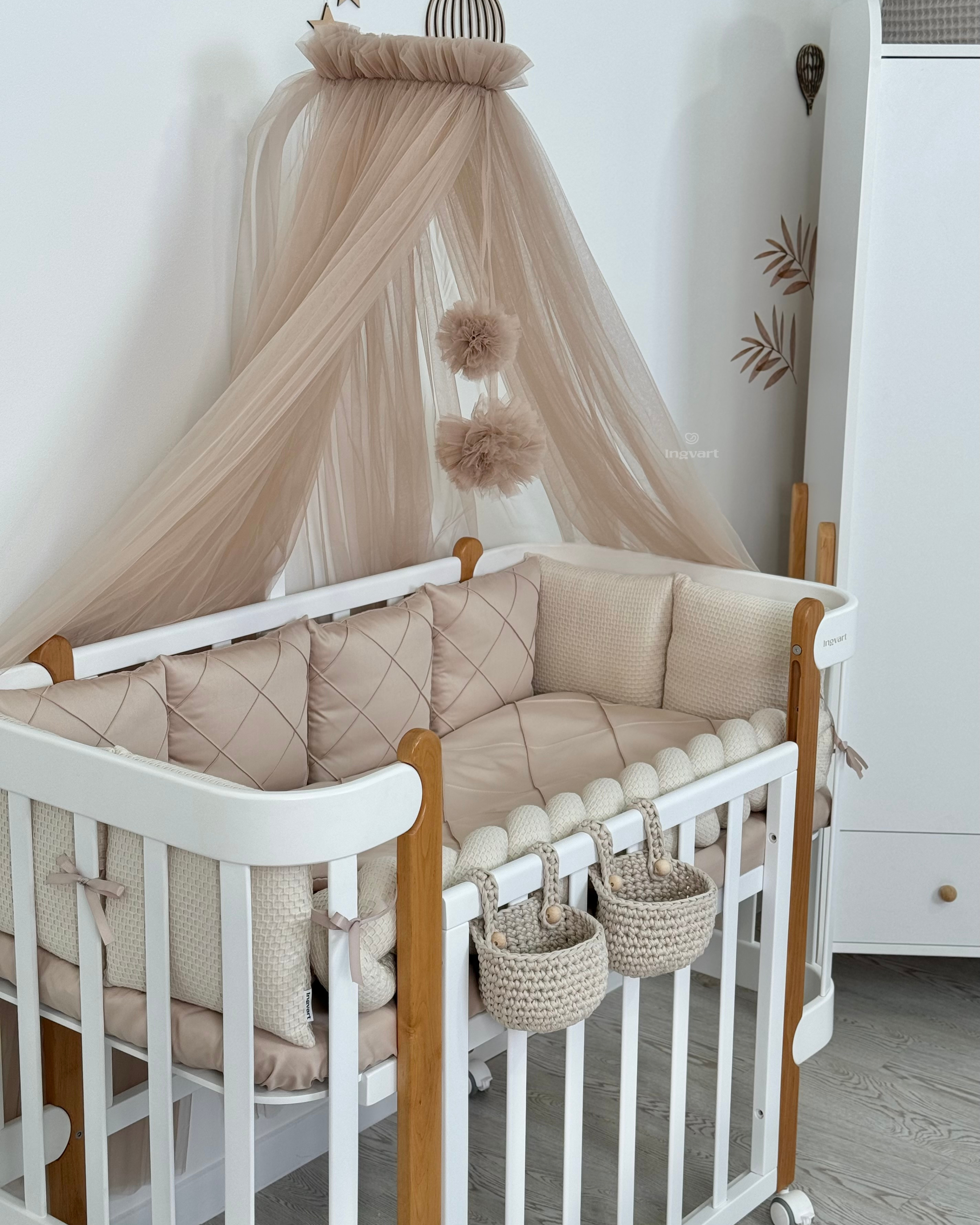 Crib Bedding Set 60x120 cm Satin Platinum Beige Ingvart