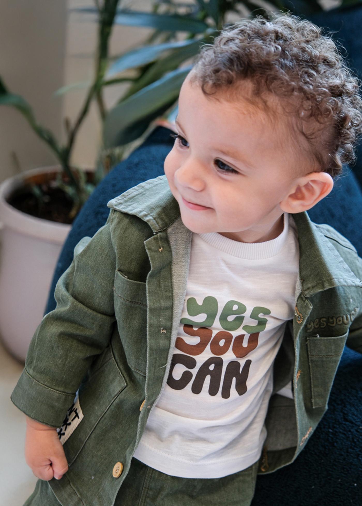 Set 3 Piese Camasa si Pantaloni Lungi Verzi si Bluza din Bumbac Crem 3759 Mino Baby