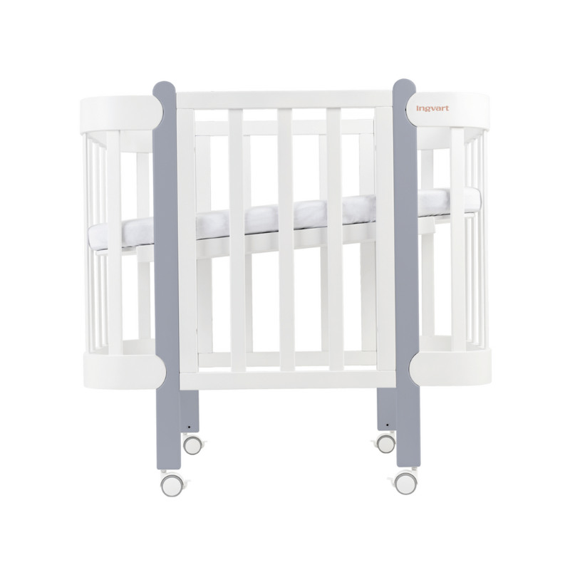 Patut Nika 60cm Transformabil 5 in 1 Alb-Gri cu Bare Groase 60x95/120 cm Ingvart