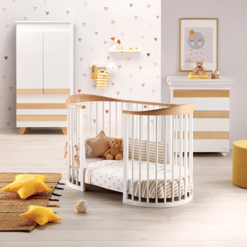 Patut din Lemn Transformabil Oval Wave Alb & Natural Azurra Design