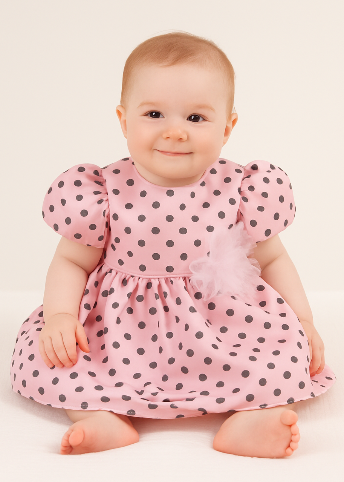 Elegant Pink Silk Dress with Black Polka Dots AnneBebe